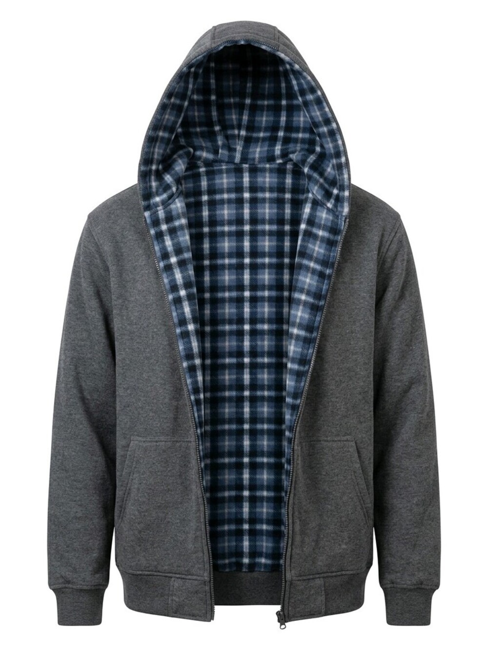 NWT M Basic Editions Kmart Reversible Plaid Fleece Full Zip Face Hoodie 5115